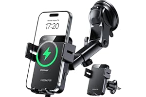 MOKPR Wireless Car Charger, 15W Auto Clamping Car Charger Dash Windshield Air Vent Phone Holder Compatible with iPhone 17 16 