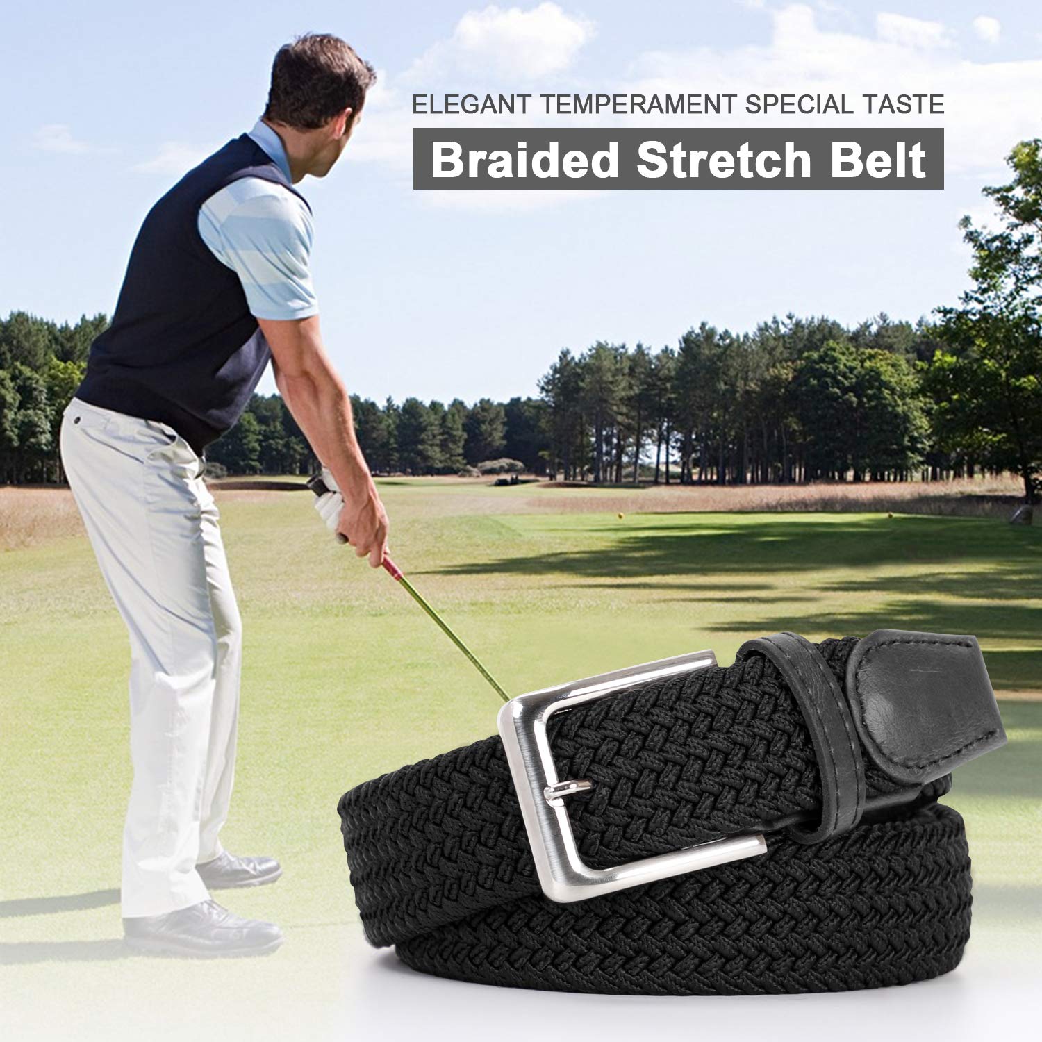 Braided Canvas Woven Elastic Stretch Belts with Pin Buckle for Men/Women/Junior 1.18 Wide By JASGOOD