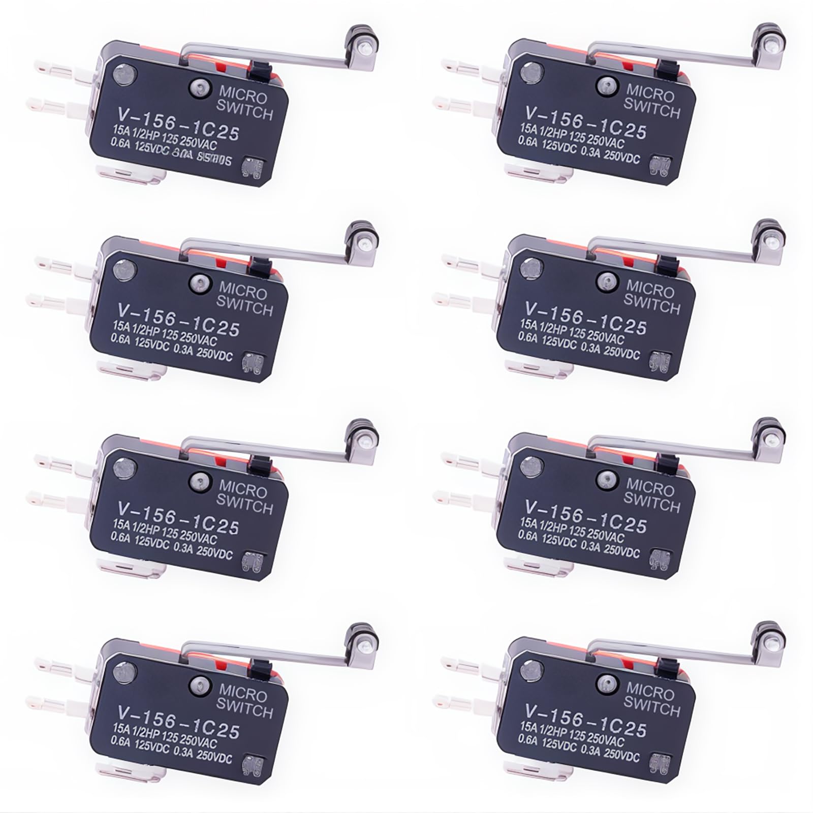 CESFONJER SPDT Micro Limit Switch, Long Straight Hinge Lever, Push Button Momentary Actuator, (8 PCS Long Hinge Lever)