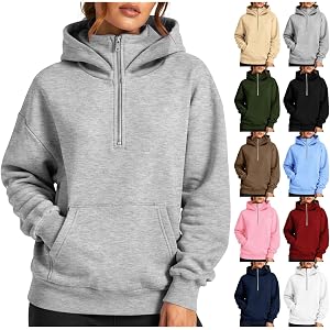 dyiozbga Womens Half Zip Up Hoodie - Fleece Oversized Cute Sweatshirt | Casual Cozy Half-zip Zipper Hoodies for Women,Stand C