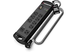 Monster Surge Protector Power Strip Pro MI w/ 1960 Joules Rating — 8-Outlet, 2 USB-A with Extension Cord — Fireproof MOV, Dual Mode, Clean Power for Recording & Production Gear (15FT Cord, Black)