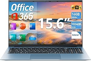 SGIN 15.6 Inch Laptop Computer, Windows 11 Laptops 16GB RAM 1024GB SSD, Celeron N5100, Office 365, IPS FHD, WiFi 6, 53.2WH Battery, 180° Viewing, HDMI, Cooling Fan, for Business and Students