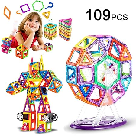 LIVEHITOP 109 PCS Magnetische Bauklötze Set, Magnet Bausteine Konstruktion Blöcke DIY 3D Pädagogische Spielzeug Geburtstag Ki