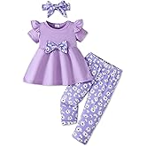 Doresbebe Baby Girl Clothes Toddler Girl Outfits Infant Girl Summer Clothes for Girl Ruffle Shirt Pants+Cute Headband 3PCS