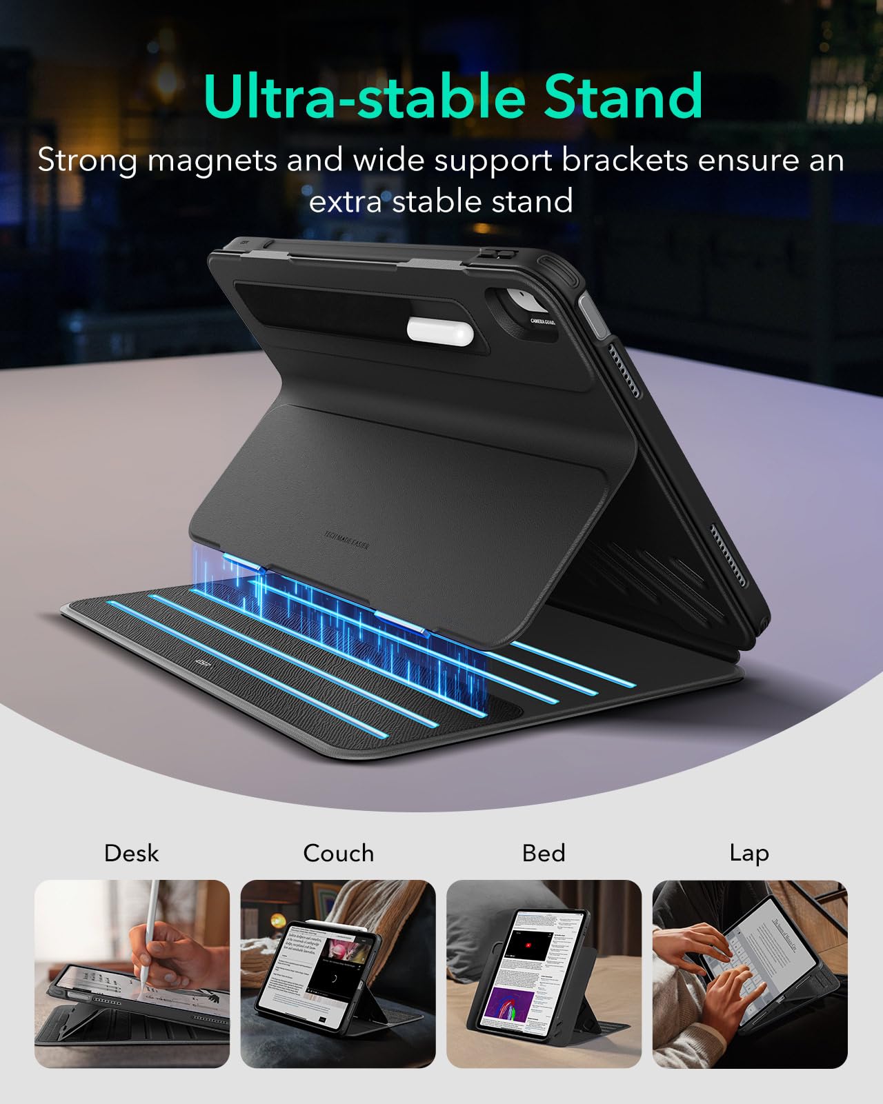 ESR for iPad A16 Case, iPad 11th/10th Generation Case (2025/2022), Removable Magnetic Cover, Adjustable Portrait/Landscape Stand with Raised Screen View, 9 Standing Angles, Black