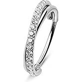 Melighting G23 Titanium Nose Ring Hoop 16G 18G 20G Conch Piercing Jewelry Clear CZ Double Titanium Helix Earring Tragus Daith Piercing Jewelry for Women (20G, 12MM)