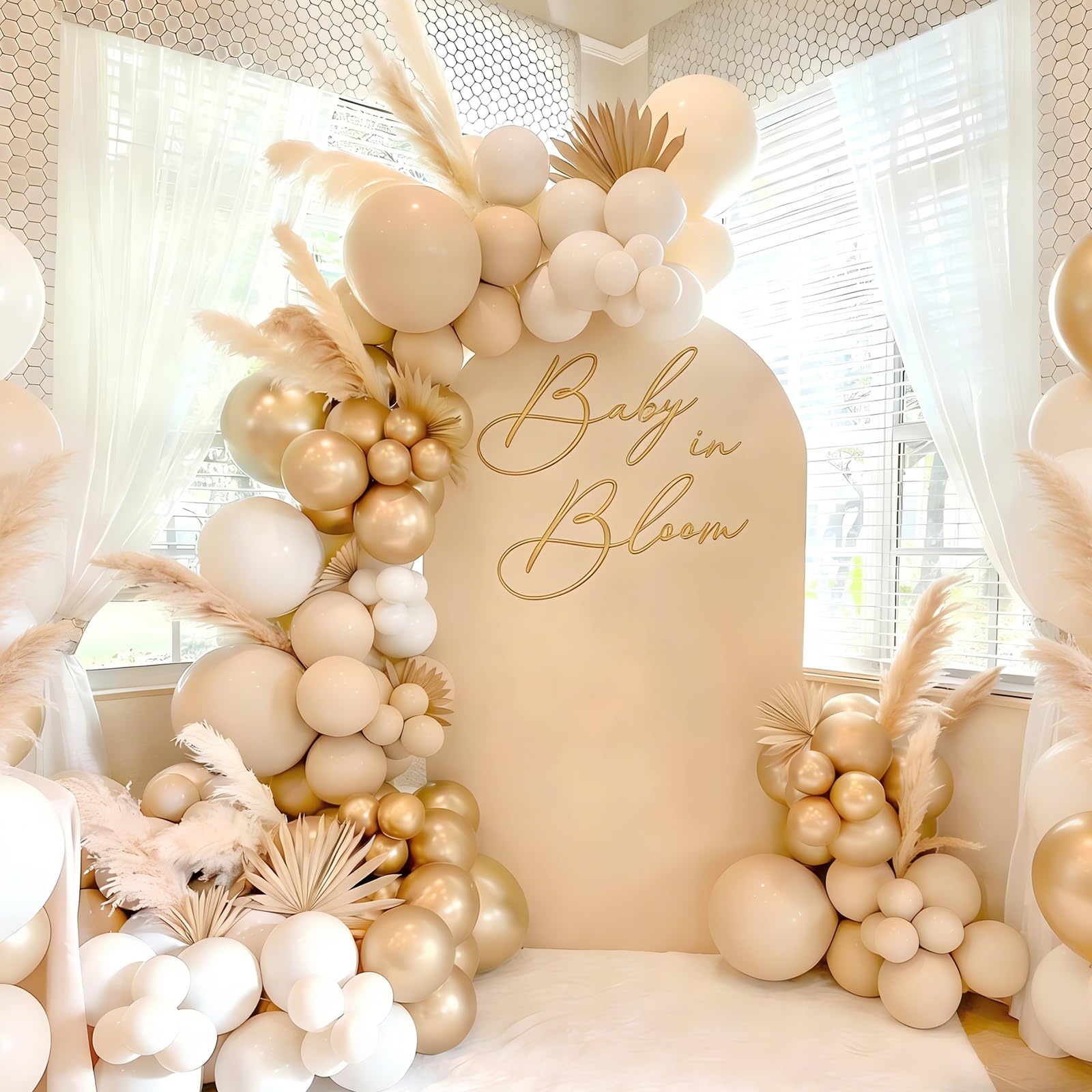 Sand White Gold Balloon Arch Kit,106Pcs White Sand and Gold Balloon Arch Garland Kit with 5/10/18Inch White Nude Balloons for Birthday Party Decoration,Boho Weddding,Baby Shower,Anniversary