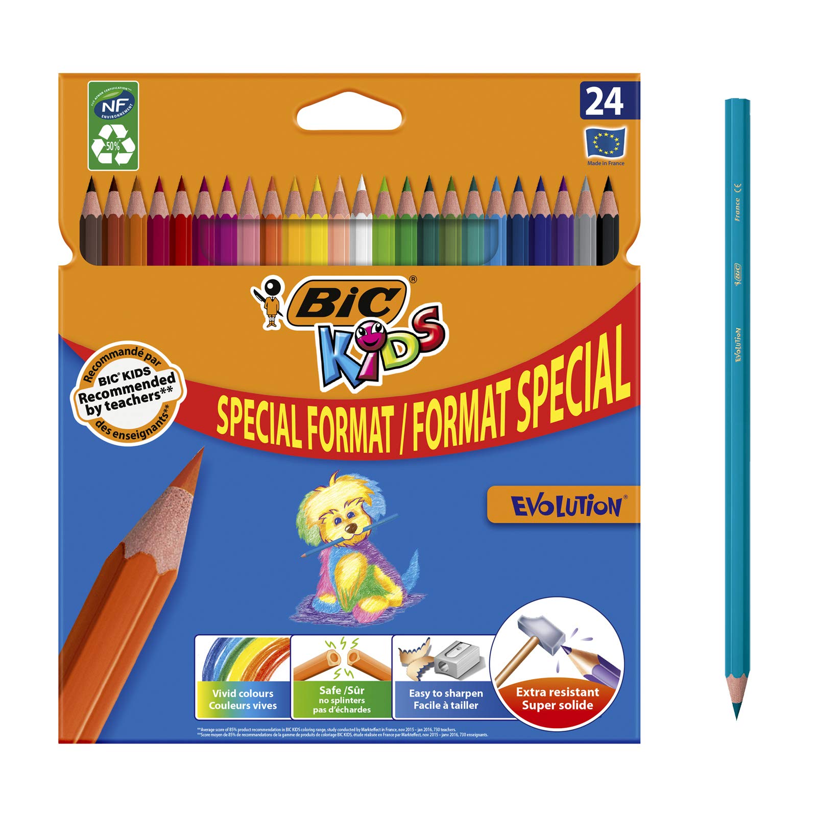 Bic Kids Evolution ECOlutions - Special Format Cardboard Case for 24 Coloured Pencils, Assorted Colours