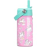 Unicorn Water Bottle - Kids Water Bottle with Straw Lid - 12 Oz Insulated Stainless Steel Water Bottles for Kid Girls - Travel Cup for School Sports