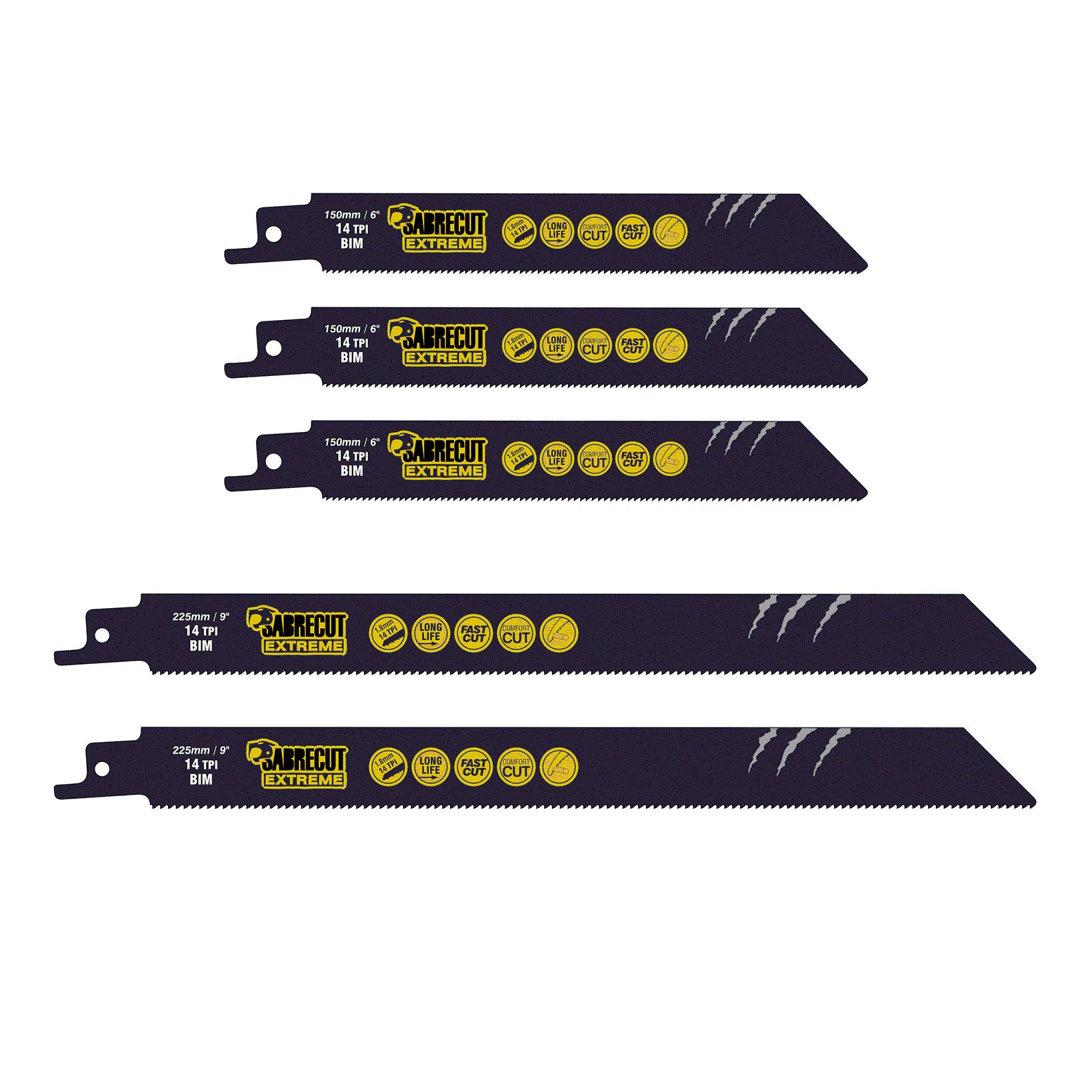 5 x SabreCut SCRSK5BF 150mm 225mm 14 TPI S922BF S1122BF Fast Wood and Metal Cutting Reciprocating Sabre Saw Blades