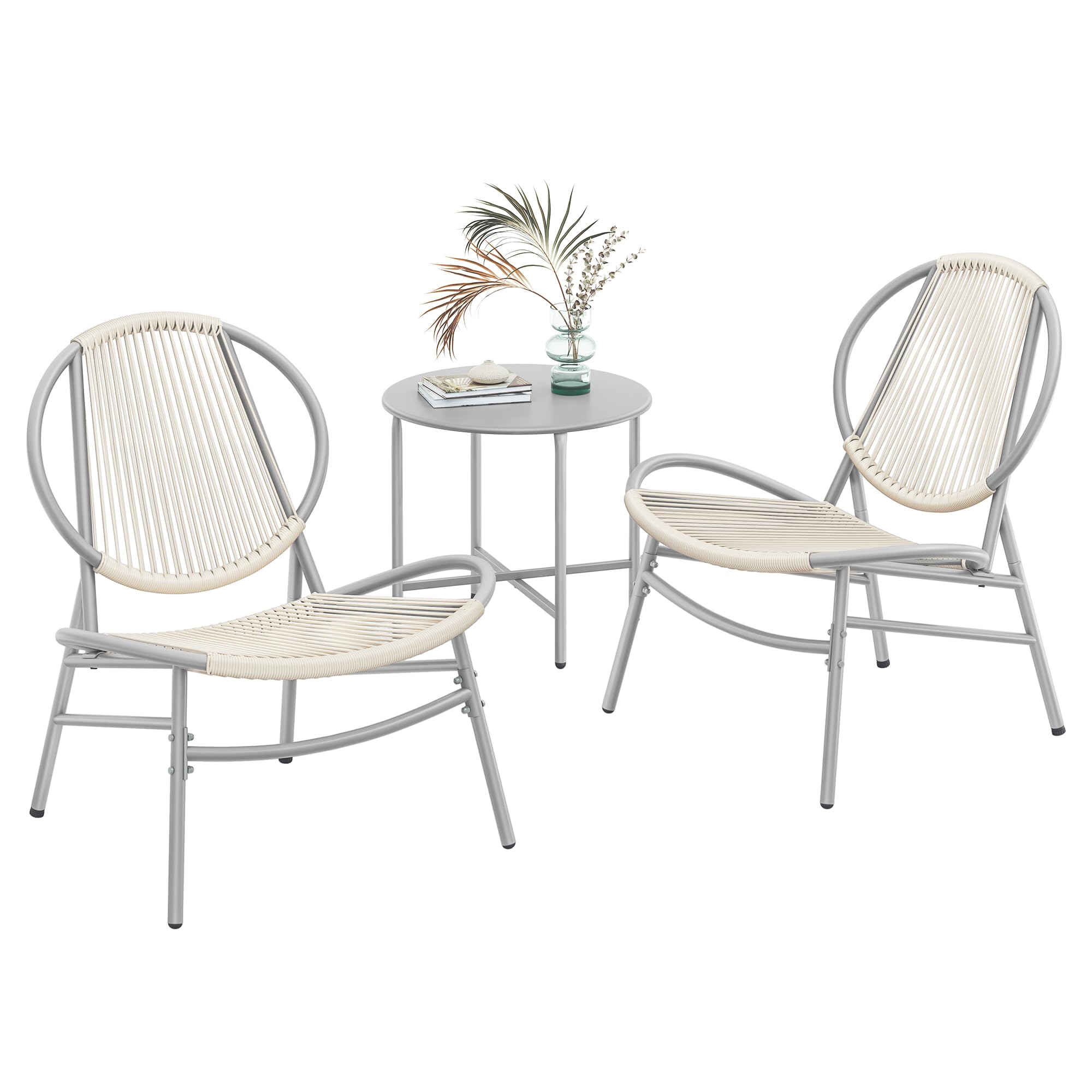 SONGMICS Balkonmöbel, 3er Set, Gartenmöbel-Set, aus PE-Polyrattan, Outdoor, mit Tisch, 2 Stühlen, für Terrasse, Garten, Balkon, Taubengrau GGF021GZ01