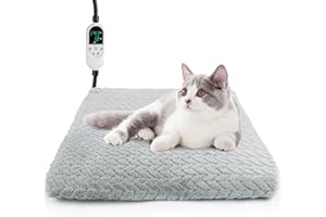 ENJOY PET Heated Cat Bed Indoor, 12 Level Timer and Temperature Cat Heating Pad, Electric Pet Heating Pad for Puppy Cats Dogs with Chew Resistant Steel Cord Heated Pet Bed