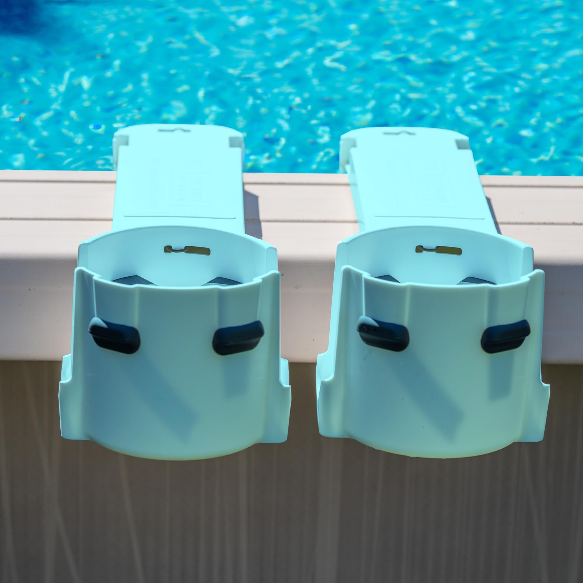 Photo 1 of 2-Pack Cup Holders for Above Ground Pool | Adjustable Drink Holder for Square Top Pools Only | Seaglass Blue | Must-Have Pool Accessories | Use for Boat, Deck, Balcony | Made in Canada