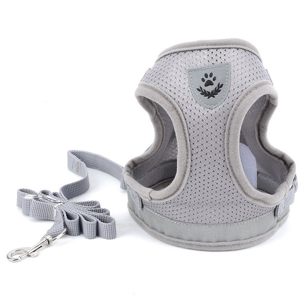 Zunea Small Dog Harness Leash Set No Pull Reflective Adjustable Step-in Soft Mesh Padded Puppy Vest Harness Leads, Cat Harness Escape Proof for Walking, for Girl Boy Pet Dogs Kittens Gray S