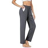 ASIMOON Womens Yoga Sweatpants with Pockets Comfy Stretch Wide Leg Casual Lounge Workout Pants for Ladies