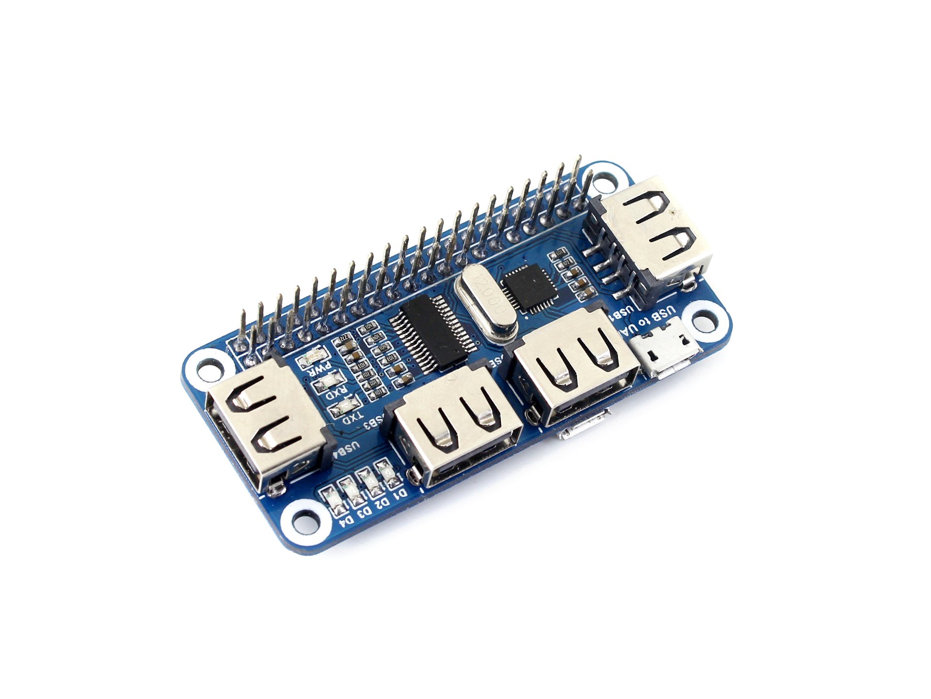Waveshare 4 Port USB HUB Board, Compatible with Raspberry Pi Zero/Zero W/4B/3B/3B+, Features USB to UART Converter