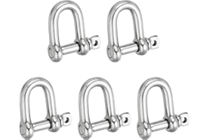 PATIKIL Screw Pin Shackle M4 5/32" 176lbs, 5 Pack 304 Stainless Steel D Ring Shackle for Chains Wire Rope Outdoor, Silver