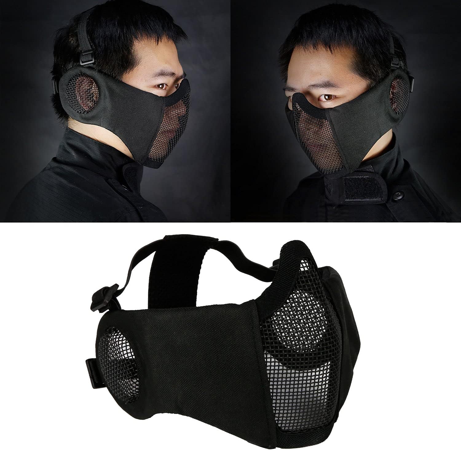 Aoutacc Airsoft Mask Tactical Goggles Set, Lower Steel Mesh Mask Protective Half Face Mask with Ear Protection UV Protection Glasses Comfortable for Adult Men Women CS Hunting Paintball Shooting : Sports & Outdoors