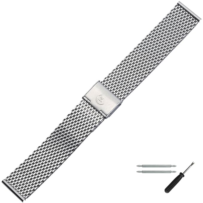 MARBURGER Uhrenarmband 20 mm Edelstahl Silber - Mesh/Milanaise - Uhrband Set 84907200020