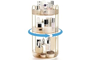 Cididu 360 Rotating Makeup Organizer, 3 Tiers Plastic Bathroom Spinning Holder Rack, Round Lazy Susan Organizer, Large Capaci