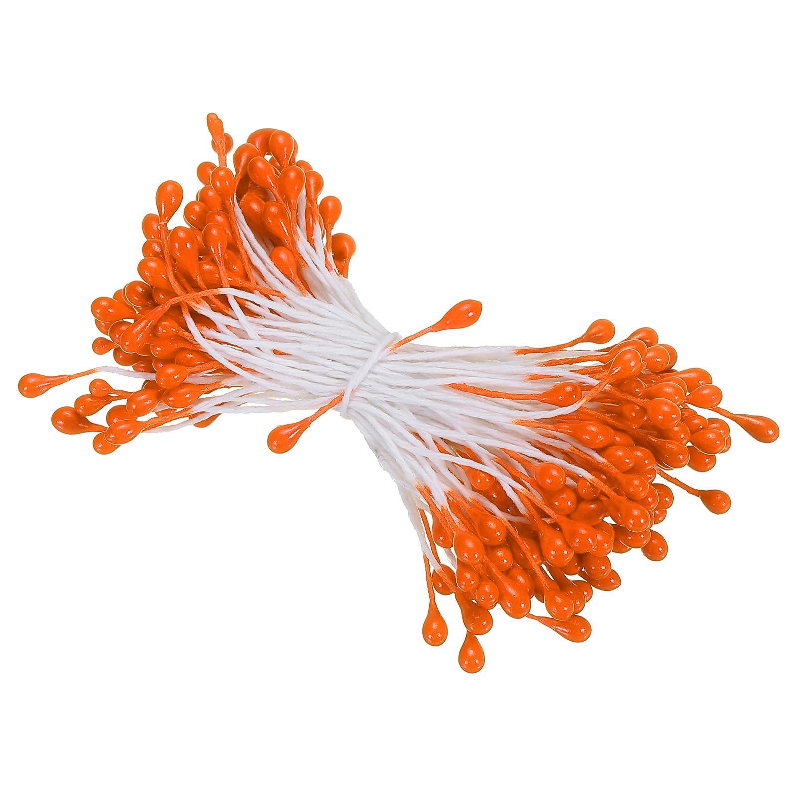 PATIKIL 3mm Double Heads Flower Stamen, 150 Pcs Artificial Flower Stamen Pistil Matt Pearl Floral Stamen for DIY Christmas Card Wedding Decoration, Orange