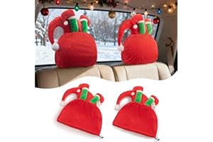 KwenPart 2-Piece Santa Claus Car Seat Headrest Cover Hat with Elf Leg, Used as Christmas Car Interior Decorations and Christmas Tree Topper Hat, Universal for Most of Headrests and Trees