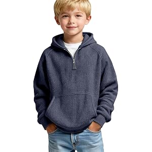 Boys'Fashion Sweatshirts,Waffle Knit Quarter Zip Hoodies for Teen Boys | Back to School Outfits for Boys,Waffle Knit Quarter