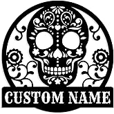 MeigoArt Personalized Sugar Skull Metal Sign, Custom Skull Wall Art For room Decor, Man Cave Decor,Skull Metal Art,Skull Name Sign,Skull Wall Hanging (Style-1)