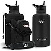 NATURE PIONEOR Insulated Water Bottles with Straw - 64oz Stainless Steel Vacuum Bottle with Holder/Carrier/Sleeve - Reusable 18/8 Food Grade Half Gallon Water Jug