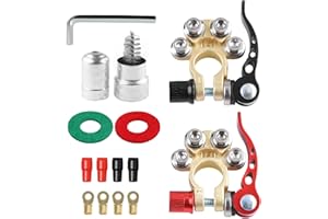 LSKASELUE 2 PCS Car Battery Terminal Connectors, 4 Way Quick Release Batteries Clamps with Hex Wrench Washers, Positive & Neg