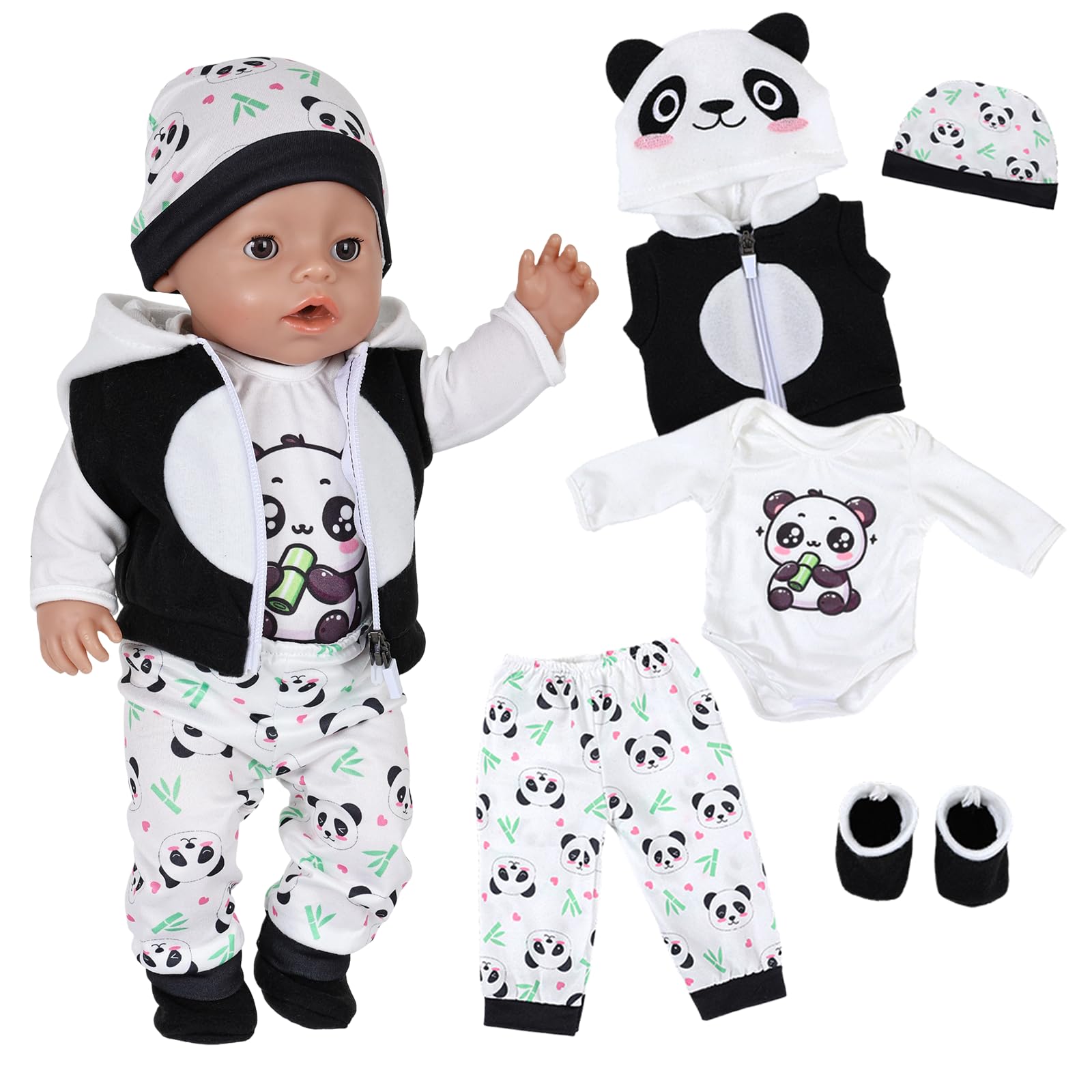 5 Pcs Baby Dolls Clothes for 14-18 Inch Doll, Cute Cartoon Bear Doll Clothes with Jacket Top Pants Socks Bear Ear Hat, Sweet Doll Outfit For 35-43cm Dolls, Birthday and Festival Gifts for Girls Boys