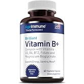 AgeImmune Vitamin B Complex with Vitamin D3 B12 B6 Magnesium Bisglycinate and Folate as Methylfolate - Doctor Formulated Methylated B Complex Supplement &ndash; 60 Capsules - Without Niacin
