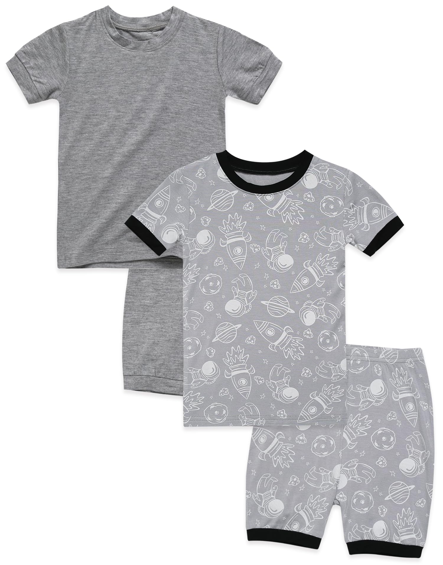 VAENAIT BABY"Kids Boys Viscose Pajamas Sea Space Rocket Print Pj 4pcs Set Colorful Grey+Universe S Image