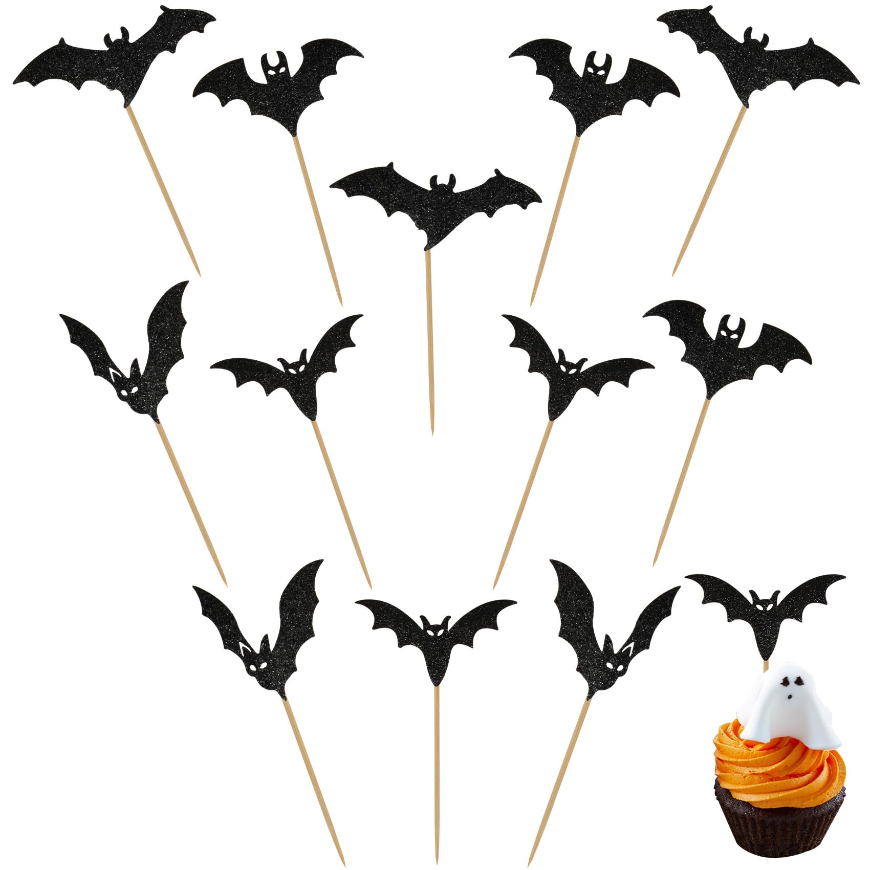 Photo 1 of 12 Pcs Halloween Cupcake Toppers, Halloween Bat Cake Decorations, Black Glitter Bat Cupcake Party Decorations, Cupcakes Picks Food Picks for Halloweens Theme Party, Bats Birthday, Baby Shower