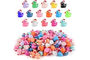 DIINOKIY 160 Pcs Christmas Mini Resin Ducks Tiny Santa Fairy Hat Duck Miniature Micro Landscape Garden Dollhouse Decor for Xmas Accessories DIY Craft Slime Party Gifts Prank Game Ornament Potted Plants
