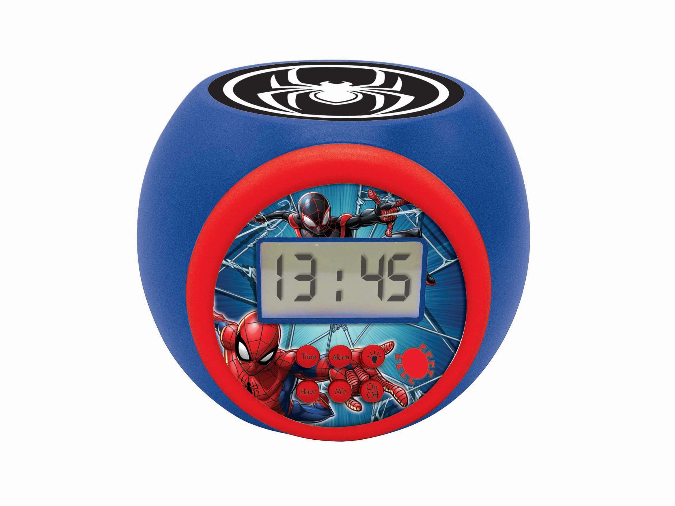 LEXIBOOK - Marvel Spider-Man Projector Alarm Clock with snooze function and alarm function, Night light with timer, LCD screen, battery operated, Blue/Red, RL977SP