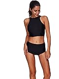 Wellwits Women's Crop Top High Neck High Waist Two Piece Swimsuit