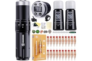 Dragonhawk Wireless Tattoo Gun Kit, Fold3 Rotary Machine Pen with 2 Replaceble Batteries, 20 Count Glide Extra Smooth Needles
