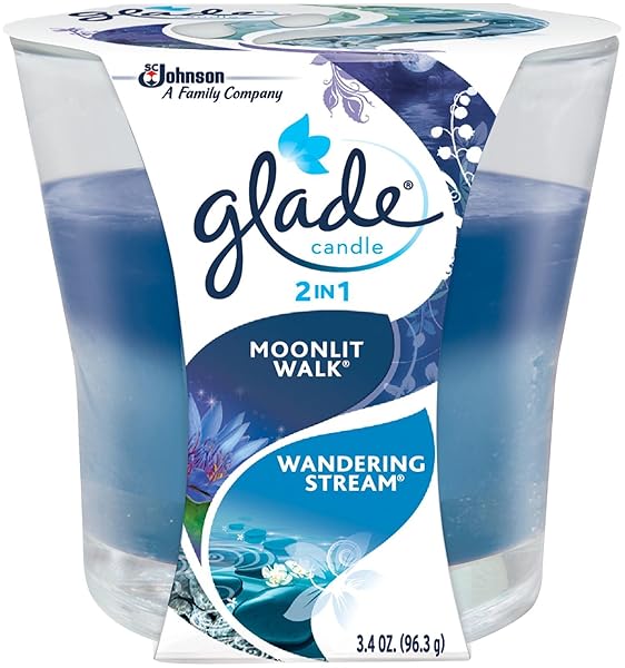 GLADE 2-IN-1 CANDLE AIR FRESHENER, MOONLIT WALK & WANDERING STREAM, 3.4 OZ