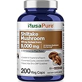 NusaPure Shiitake Mushroom 10:1 Extract, 900 mg Equivalent to 9000mg 200 Veggie Capsules (Non-GMO, Vegan)
