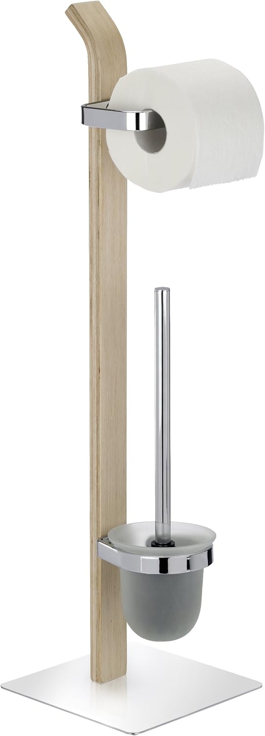 WENKO 20397100 Free standing toilet brush Samona Nature - Steel, 20 x 71.5 x 20 cm, Chrome, Brown, 50 x 40 x 25 cm