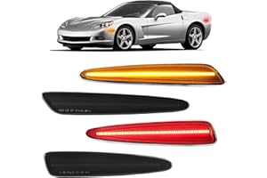 ROCCS 4PCS LED Amber & Red Side Marker Lights Compatible with Chevy Corvette C6 Z06 ZR1 2005-2013 Front Rear Bumper Signal Light Replace OEM Sidemarker, Smoked Lens