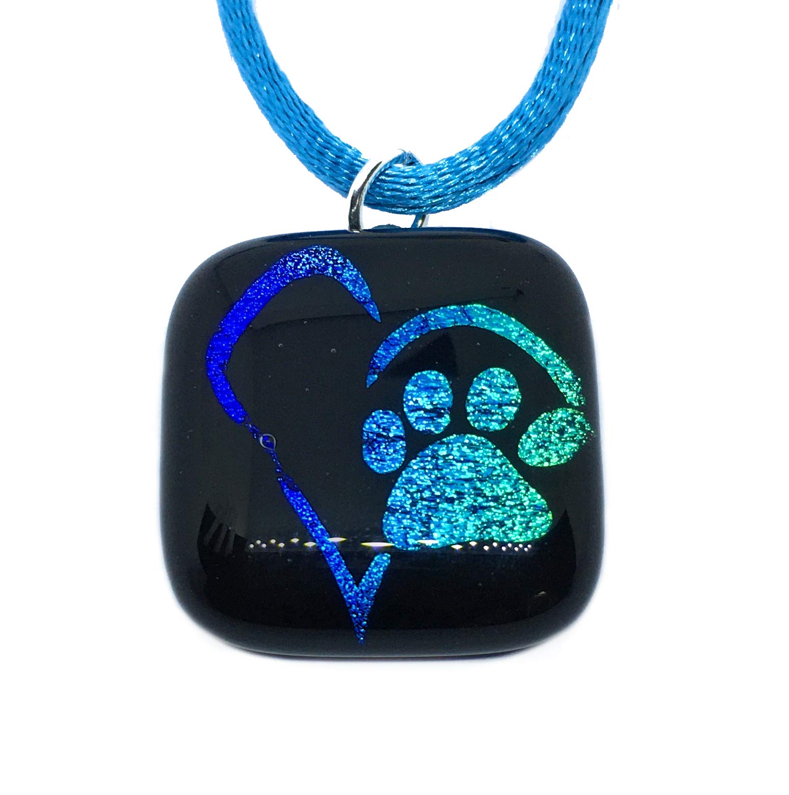 Paw Print Pendant, Dog Paw Print Pendant, Cat Paw Print Pendant, Dog Paw Print Necklace, Cat Paw Print Necklace, Glass Pendant, Dichroic Glass Pendant, Handmade Glass Pendant, Heart Pendant