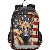 senya Dog Backpack for Boys Girls, American Flag German Shepherd Dog Backpack Students Bookbag Daypack for School Primary Teens, A01E23034