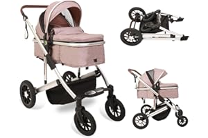 Trenana 2 in1 Baby Stroller,High Landscape Infant Stroller,Reversible Bassinet Stroller,Adjustable Backrest & Canopy,Foldable Aluminum Alloy Anti-Shock Stroller for Newborn (Silver-Khaki)
