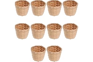 Angoily 10PCS Mini Woven Baskets for Treats and Decor, Khaki, Round, 7.5x7.5x6cm