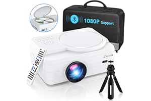 DXYIITOO Full HD Bluetooth Projector Built in DVD Player, 12000LM 1080P Supported, Portable Mini DVD Projector for Outdoor Movies, 250" Home Theater, Compatible with iOS/Android/TV Stick/PS4/HDMI/USB/TF Card
