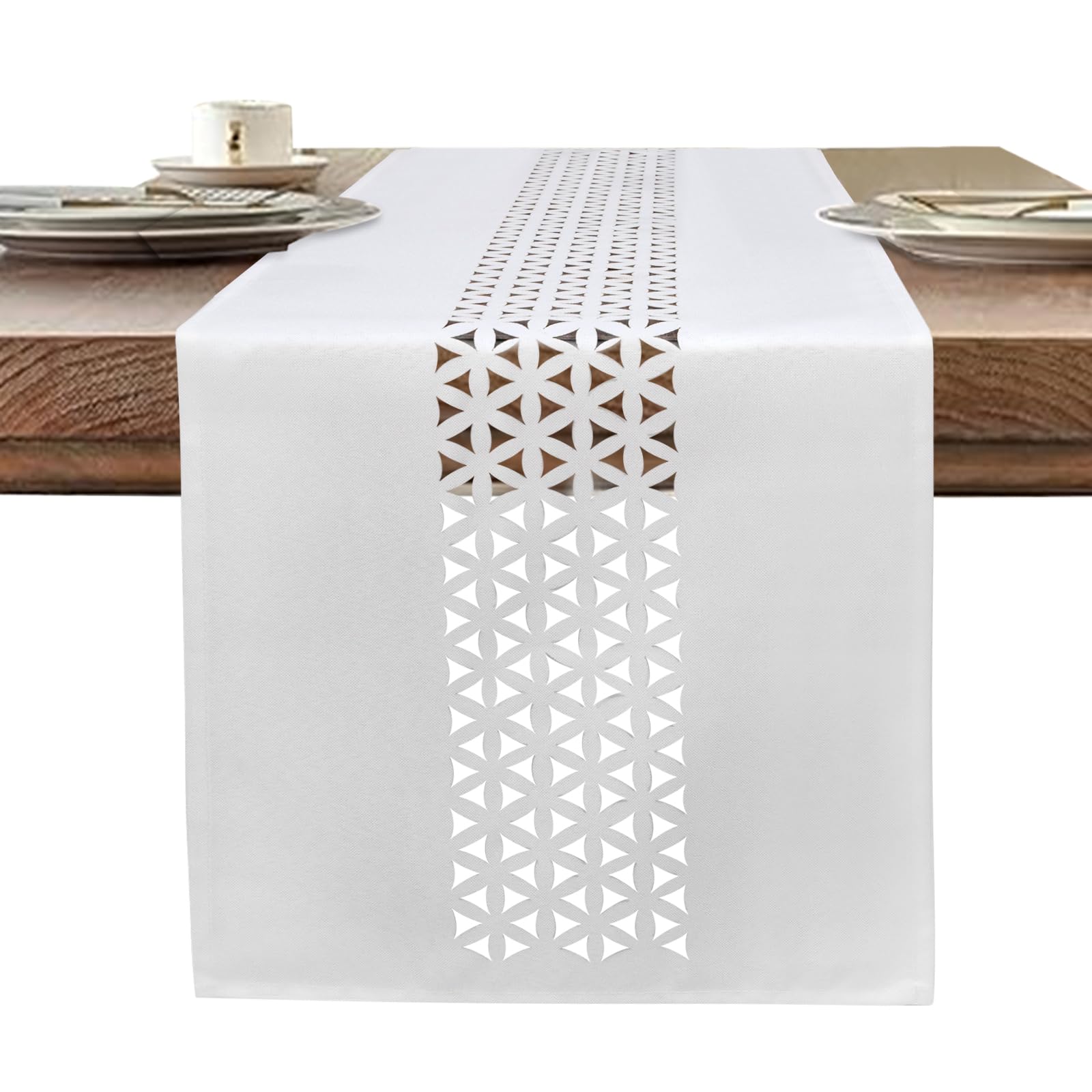 BAZIOE Modern White Linen Table Runner - Washable Dining Table Decoration 35x183cm