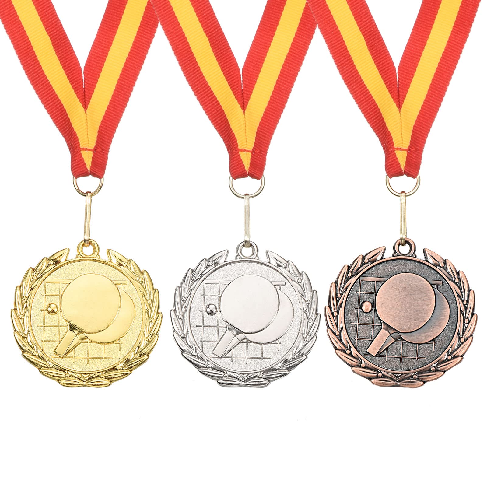 PATIKIL 2" Ping Pong Medals, 3 Pack Table Tennis Award Medals Set Gold Silver Bronze Medal with Ribbon Red Yellow for Games Sports Competitions