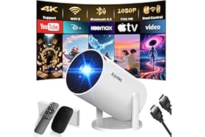 [Built-in Apps] Projector 1080P FHD 4K Support, Smart Projector with WiFi 6 and Bluetooth, Auto Keystone, Stereo Speaker, Com